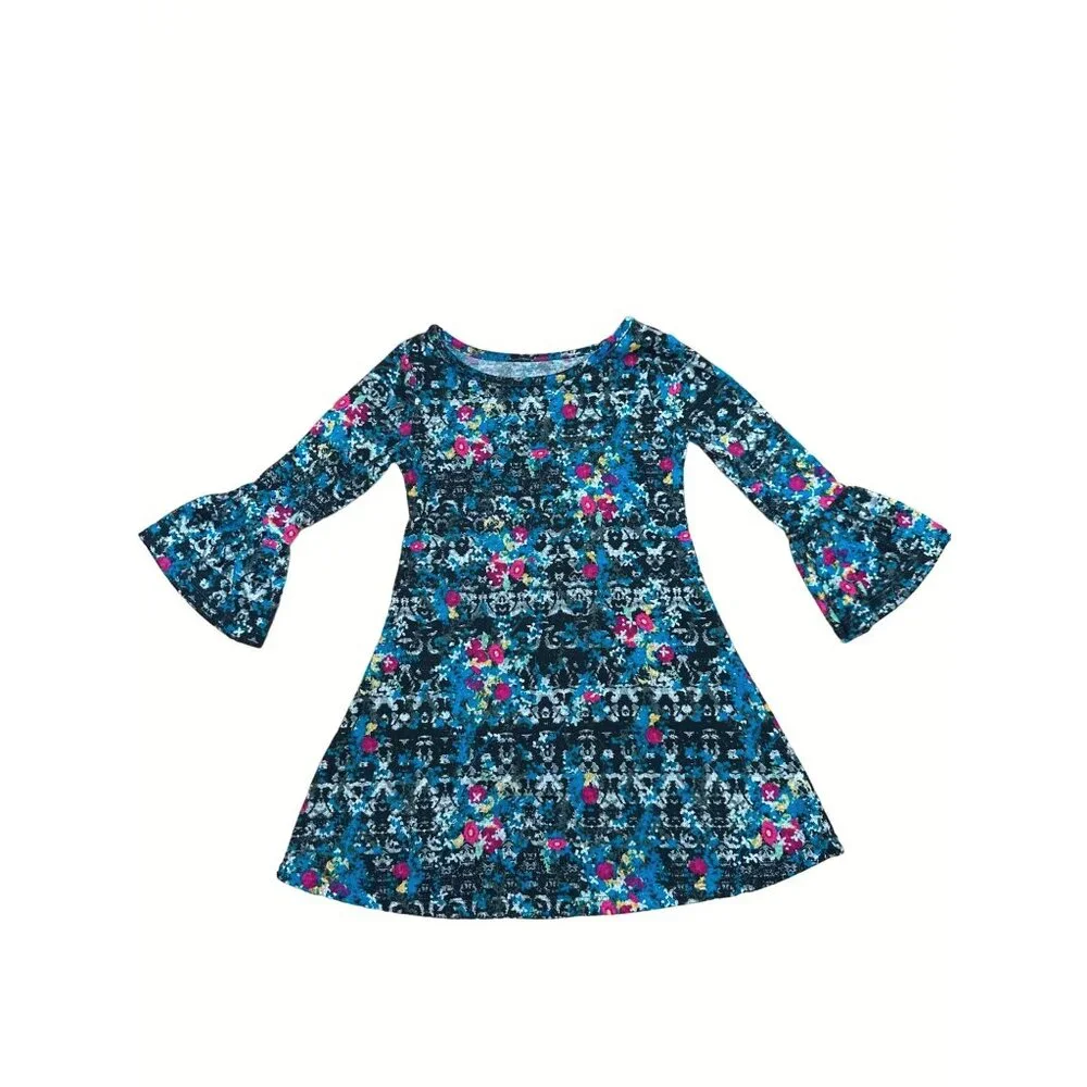 City Streets Girls XXS  Sleeve Floral Knit Top 96 Polyester 4 Spandex Black Blue - Picture 8 of 8